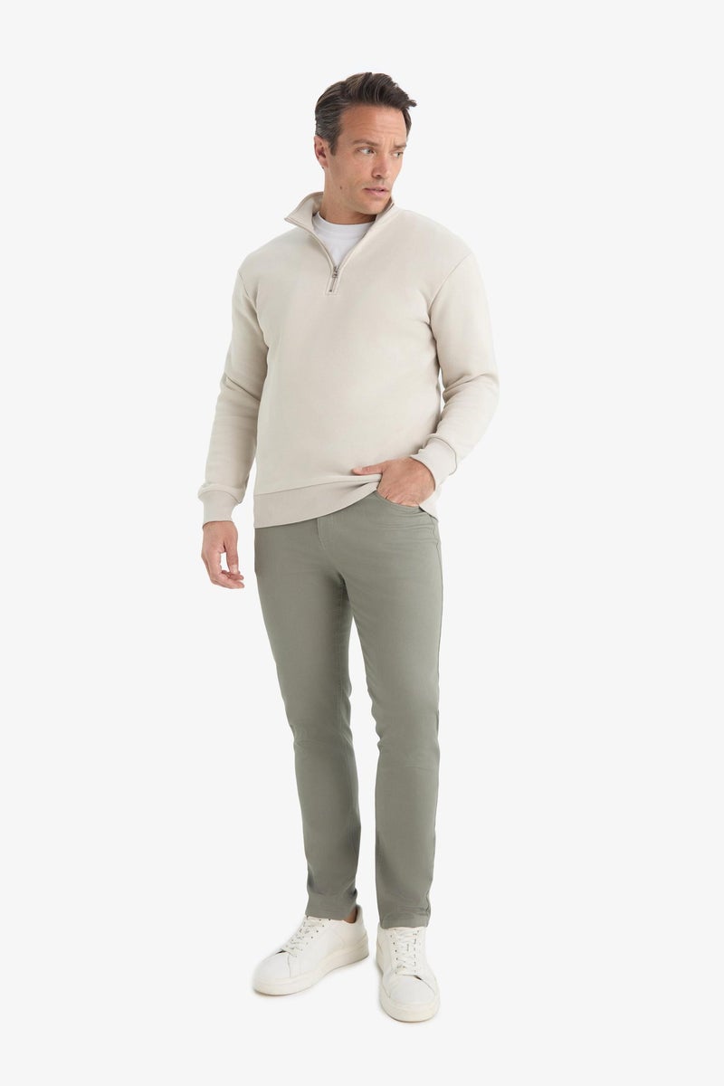DeFacto Beige Man Regular Fit Half Zippered Basic Sweatshirt Casual - Image 4